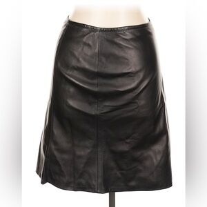 Elie Tahari Black Leather A-Line Midi Skirt